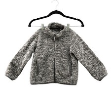 Uniqlo Kids 5-6 Fleece Jacket Full Zip Fuzzy Mock Neck Gray Sweater Boys Girls