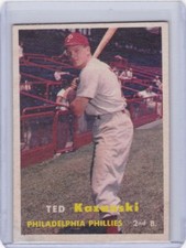 1957 Topps Baseball Card #27 Ted Kazanski Philadelphia Phillies - Ex-ExMt