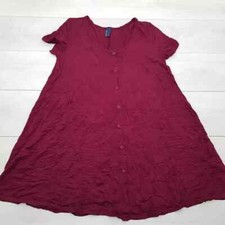 SOLA LA FE Casual Top Tunic Size L 14-16 Purple Buttoned Stretch Cap Sleeve