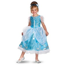 Girl DELUXE CINDERELLA Costume  Headband Disney Princess Dress Child Medium 7 8