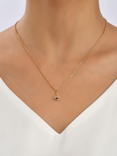 Sapphire Blue Crystal Evil Eye Gold Pendant Necklace Women Jewellery Gift UK - Picture 4 of 5
