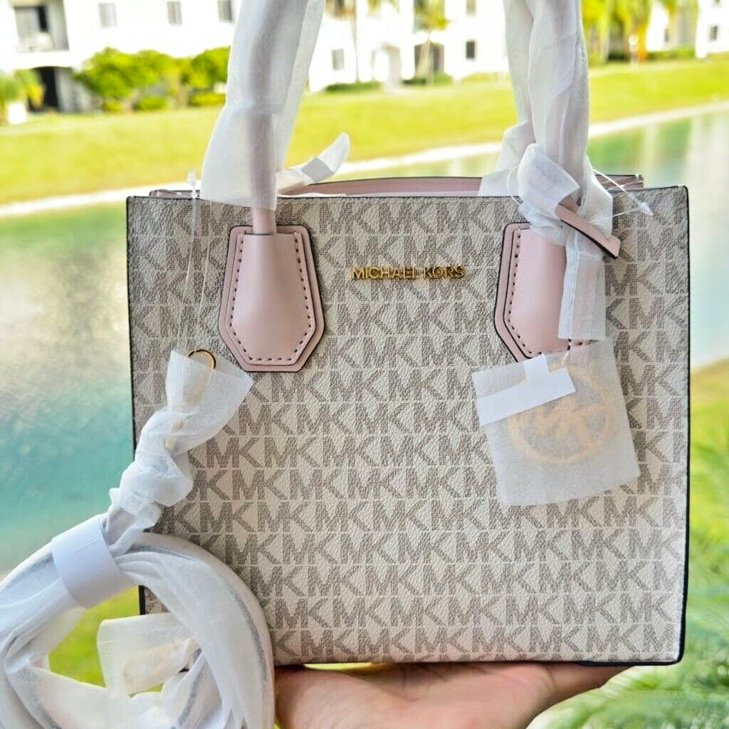 Michael Kors Mercer Medium Crossbody MK Logo Messenger Bag (Powder