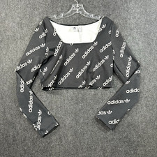 Adidas Originals Crop Top Women's Large Black Logo Print Long Sleeve