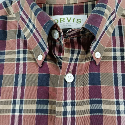 Vintage ORVIS Shirt Men's Large Brown Plaid Button Up Long Sleeve 100% Cotton - Picture 9 of 17