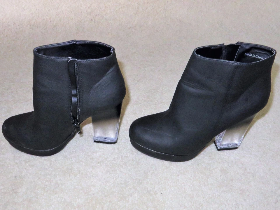 Deena & Ozzy Urban Outfitters Chunky Transparent Heels Leather Shoes Boots Sz 6 - Image 4 of 4