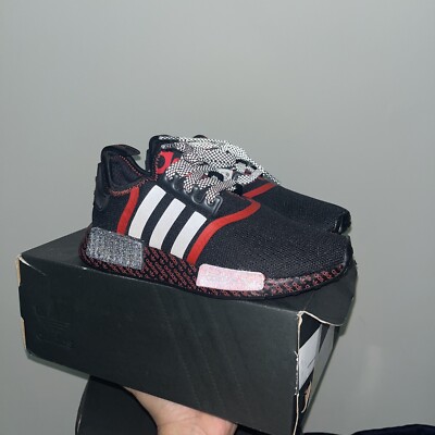 Adidas Mens NMD R1 Shoes Size US Black Red Gray Lace Up Boost Print  Runner