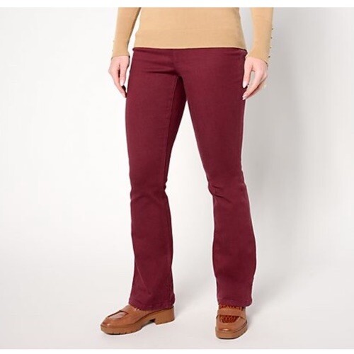 Denim & Co. Tall Easy Stretch Full Length Baby Boot Pant Size 14T Maroon A660443 - Afbeelding 1 van 4