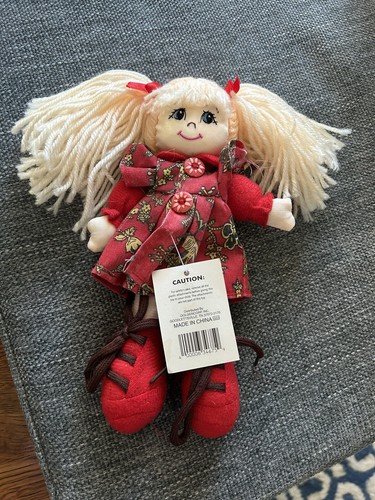 Vintage Nanjing Polaris Soft Cloth Girl Doll Yarn Hair Embroidered Face 9” Y03
