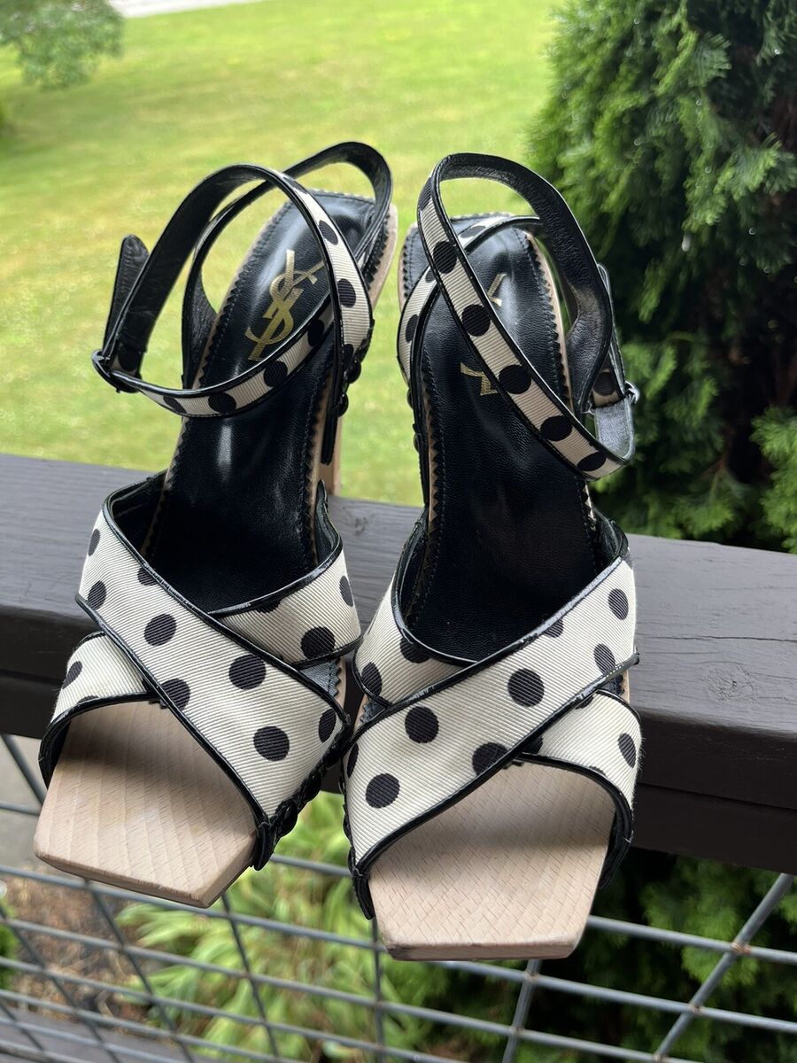 YSL Saint Laurent Cream/Black Polka Dot Fabric Patent YSL Saint Laurent Cream/Black Polka Dot Fabric Patent