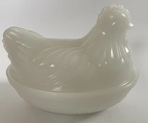 Vintage Hazel Atlas Milk Glass Chicken Hen on Nest Covered Candy Dish 4.5”