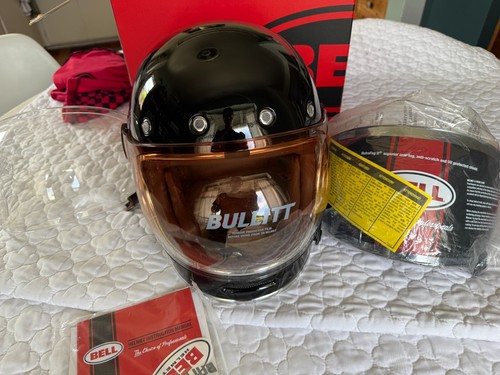 NOS! Bell Bullitt Full Face Motorcycle Helmet Gloss Black Medium + Extras!