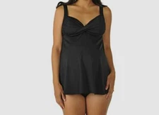 $115 Prego Women's Black Solid-Twist Babydoll Stretch One-Piece Swimsuits L