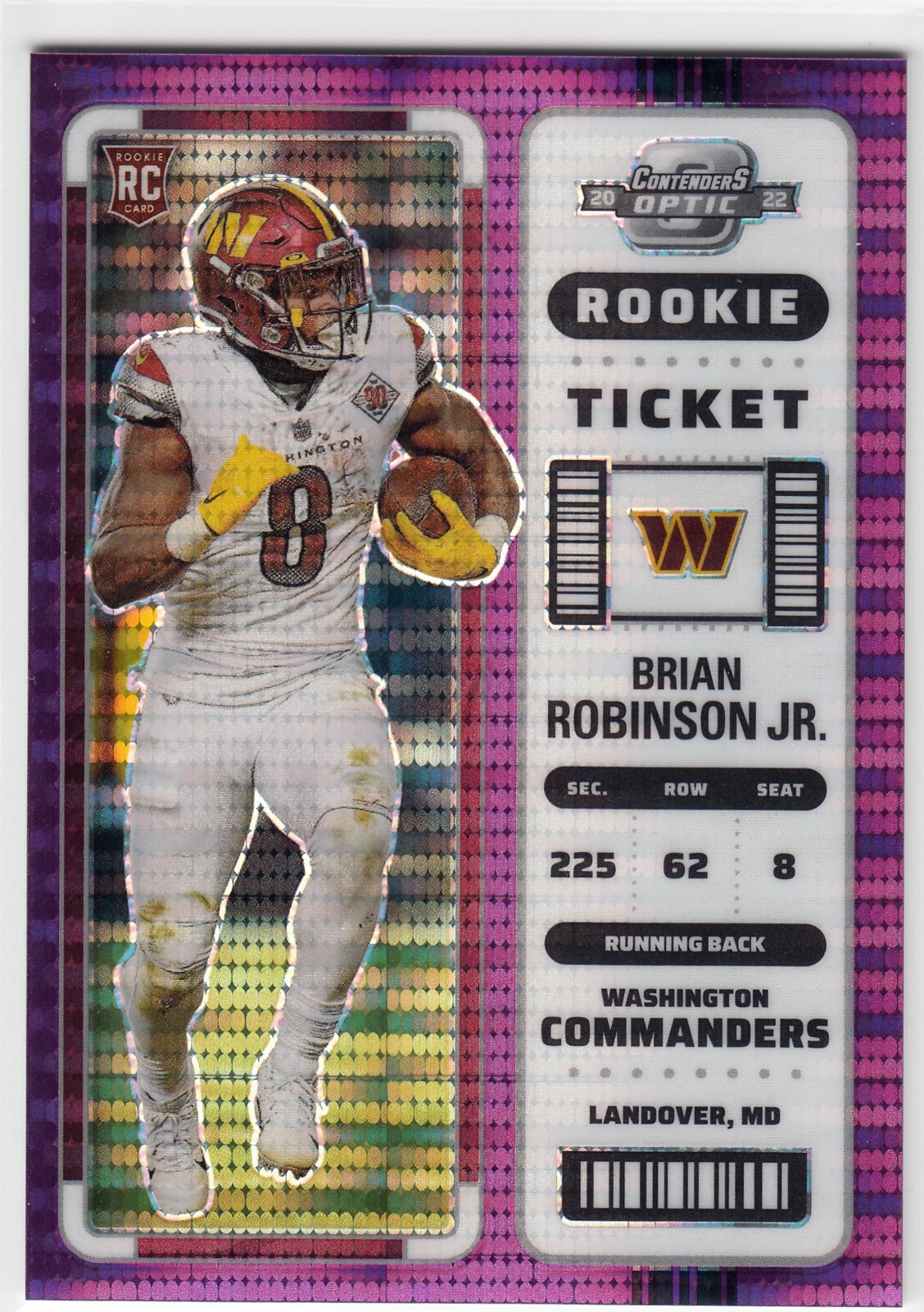 #/26 Brian Robinson RC â–ª 2022 Contenders Optic PURPLE Pulsar #64 Rookie Ticket