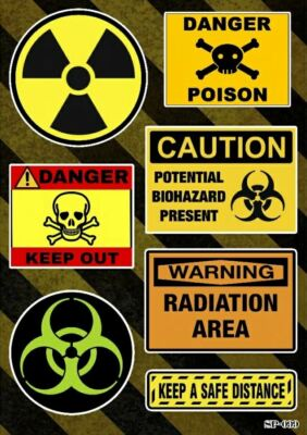 #ad Radiation Danger Biohazard Caution Poison Sticker Pack Skull Warning Symbols $6.99