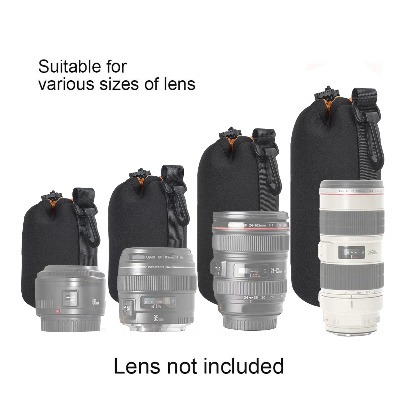 (2PC)Neoprene Soft DSLR Camera Lens Pouch Bag Storage Cover Case S M L XL US (2PC)Neoprene Soft DSLR Camera Lens Pouch Bag Storage Cover Case S M L XL US