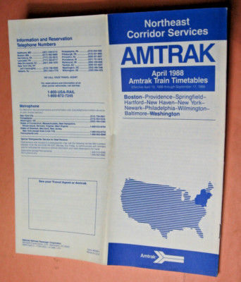 April 1988 Amtrak Northeast Corridor Train Fahrpläne