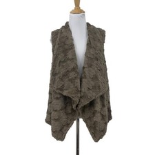 Anthropologie Elevenses Pelage Faux Fur Cardi Vest Womens M Taupe Open Front