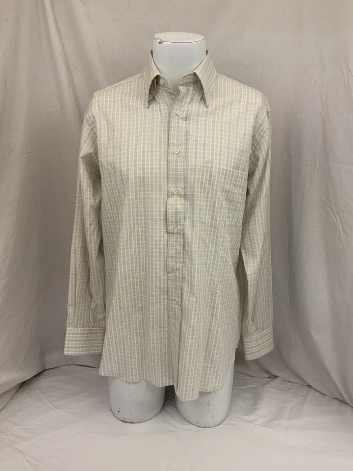 Camisa Ingram Botón M Gris Cuadros 100% Algodón Hecha en Italia Usada Una Vez YGI Q1-63 Foto 2 de 4