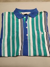 VINTAGE Arnold Palmer Polo Shirt Mens L Blue Green Vertical Striped Golf SS