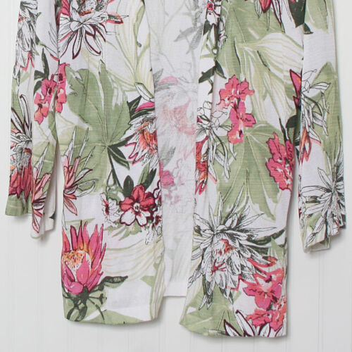 Chico's 1 Tropical Floral Open Front 3/4 Sleeve Cotton Blend Cardigan Sweater M - Picture 3 of 10
