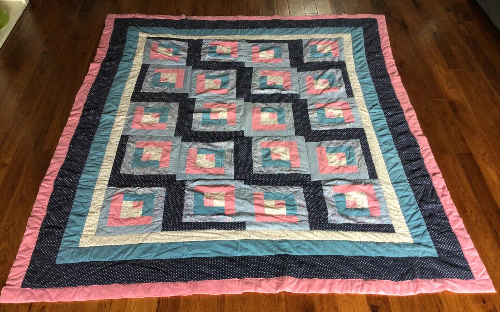 Vintage c 1980's Machine Stitched Hand Tied Patchwork Quilt 82x72 eBay