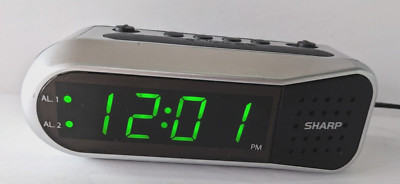Vintage Sharp SPC100 Digital Alarm Clock Dual Alarm Silver Black 5.5'' X 2.5''