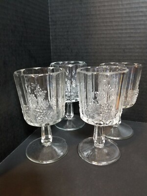 Kokomo Jenkins EAPG Heavy Paneled Grapew Clear 5 3/4'' Water Goblets Set of 4