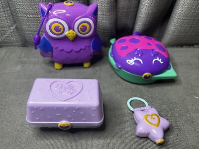 Polly Pocket Compact Pet Owl Ladybug Egg Carrier Star Lot of 4 Incomplete