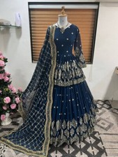 Indian Style Faux Georgette Blue Top Lehenga With Dupatta For Women  Girls Wear