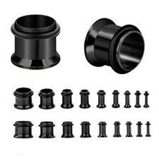 BLACK PVD STEEL SINGLE FLARE EYELET EAR TUNNELS STRETCHERS PLUGS 1.6MM - 16MM