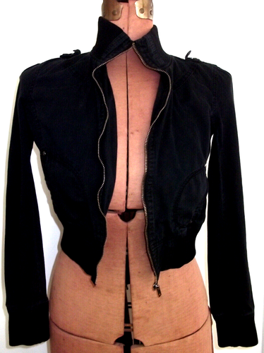 Black MILEY CYRUS MAX AZRIA Teen CROPPED Lg Slv Bomber ZIP JACKET/Size M JUNIORS - Picture 5 of 15