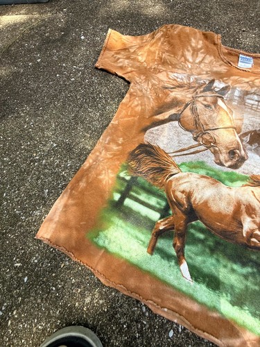Gildan Ultra Cotton T-Shirt Men's Medium Brown Tie Dye Wild Horses Short Sleeve - Picture 5 of 9