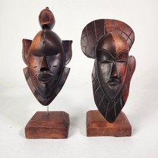 Afrikanische Holz Masken Figuren Skulptur Deko Set 2 Stück 20 cm Standfuß