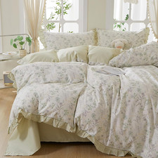 Botanical Floral Twin XL Duvet Cover Set with Ruffle Lace - All Season Bedding