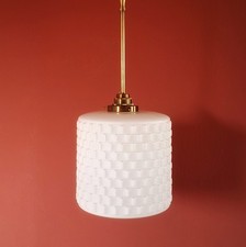 Mid Century Milk Glass Pendant Ceiling Light with Brass Fixtures