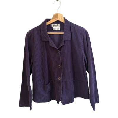 Flax Purple Pinstripe Micro Corduroy Jacket Size Small 100% Cotton Artsy Office