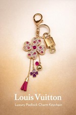 Authentic Louis Vuitton Gold Padlock   Unbranded Flower Keychain Bag Charm LV