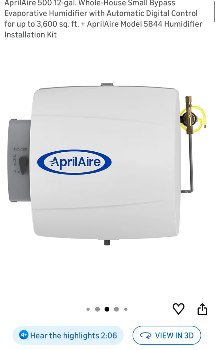 Aprilaire, Model 500, Digital Control, Humidifier, Whole Hou