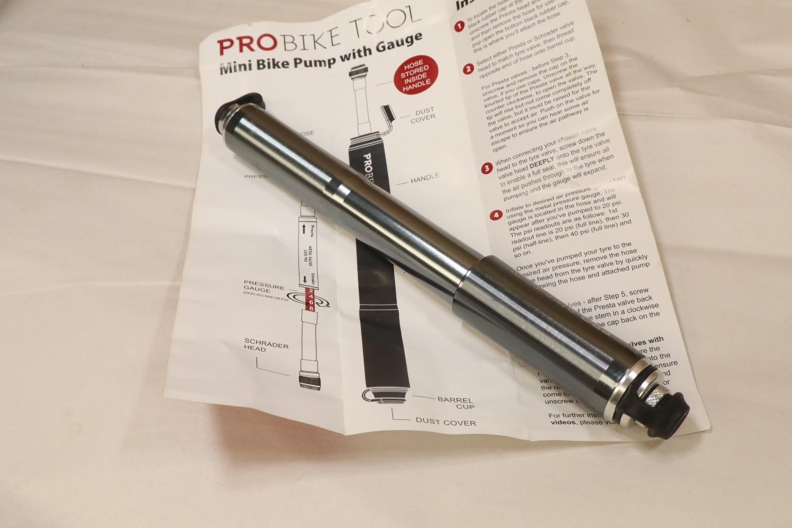 PRO BIKE TOOL Mini Bike Pump Classic Fits Presta Schrader Va