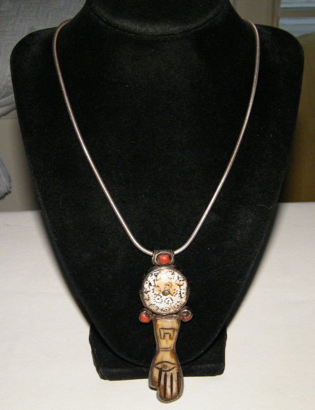 Antique Unique STERLING SILVER  TIBETAN AMULET PENDANT NECKLACE 20" Chain 925