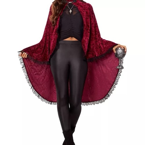 Woman’s Victorian Vampiress Burgundy Red Cape Halloween Costume Spirit One Size