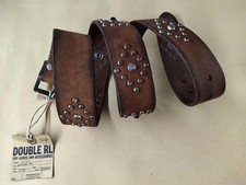 RRL Double RL Brown Vintage Leather Belt Antique Metal Square Buckle Size 34