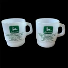 2 Vtg Anchor Hocking Fire-King Milk Glass Stack Mugs John Deere Ad South Dakota
