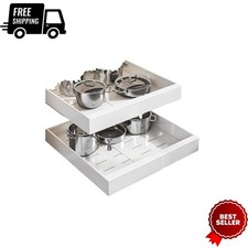 NEW 2 Pack Expandable Pull Out Cabinet Organizer 21in Slide Out Drawers White