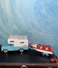 Vintage Tonka Fleetside With Camper Topper Trailer Boat And Motor Turquoise Exc