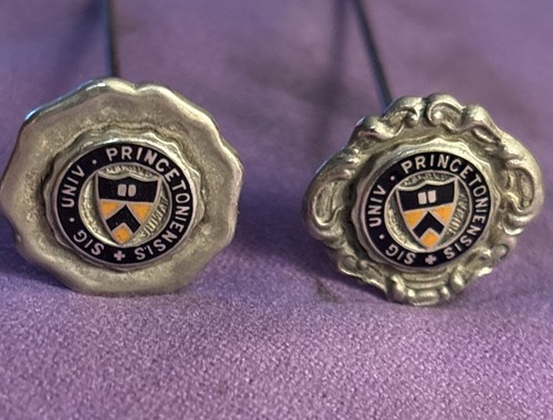 2 Antique 1900s Princeton University School Enamel Sterling Silver Hat Pins