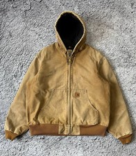 Carhartt J130 Duck Active Jacket Hooded Brown Canvas Workwear Size L