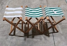 Lot de 3 tabourets de pêche camping pliants vintage en bois et toile