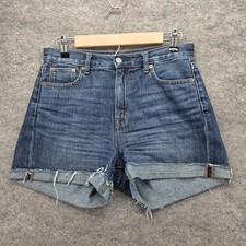 American Eagle Shorts Womens 4 Blue Denim Mom Short High Rise Distressed Raw Hem