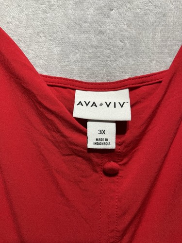 Ava & Viv Women's Red Summer Wide Strap Ruffle Bottom Long Sun Dress 3X Pockets - Picture 2 of 6